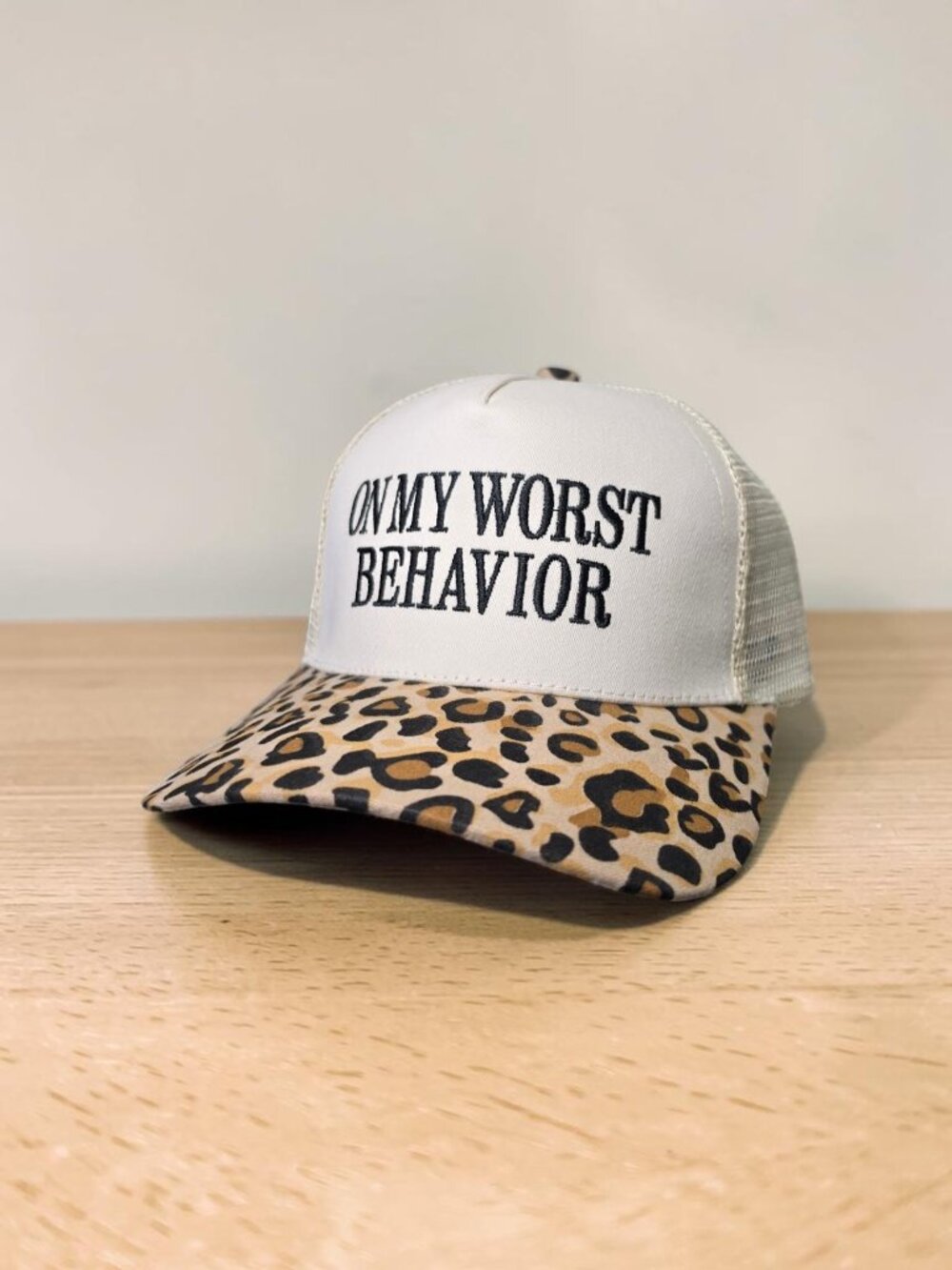 Zenana "On My Worst Behavior" Leopard / Cheetah Print Snapback Trucker Hat NWOT - Picture 2 of 13